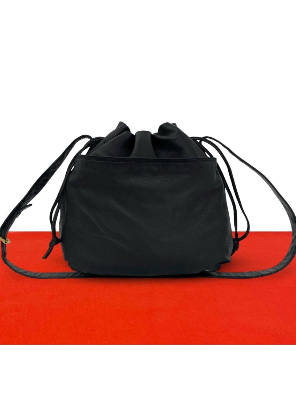 Loewe Vintage Anagram Nappa Leather Drawstring Shoulder Bag Cross Black